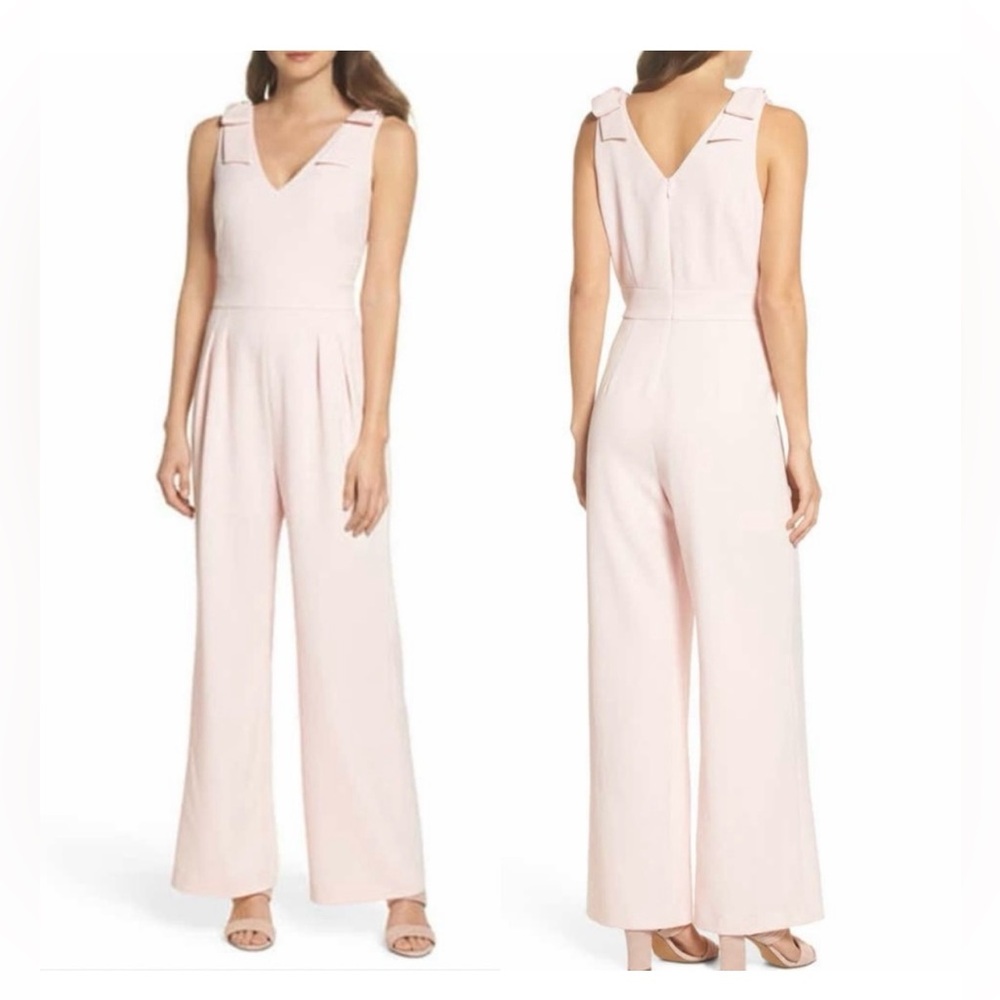 Chelsea28 Pink Potpourri Sleeveless Bow Wide Leg Jumpsuit Day to Night Coquette